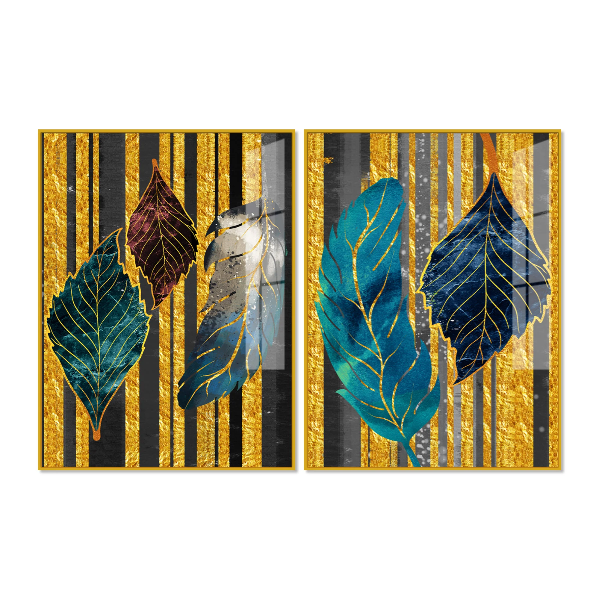Colorful Feathers Premium Acrylic Art Floating Wall Painting Set of 2 - Image 4