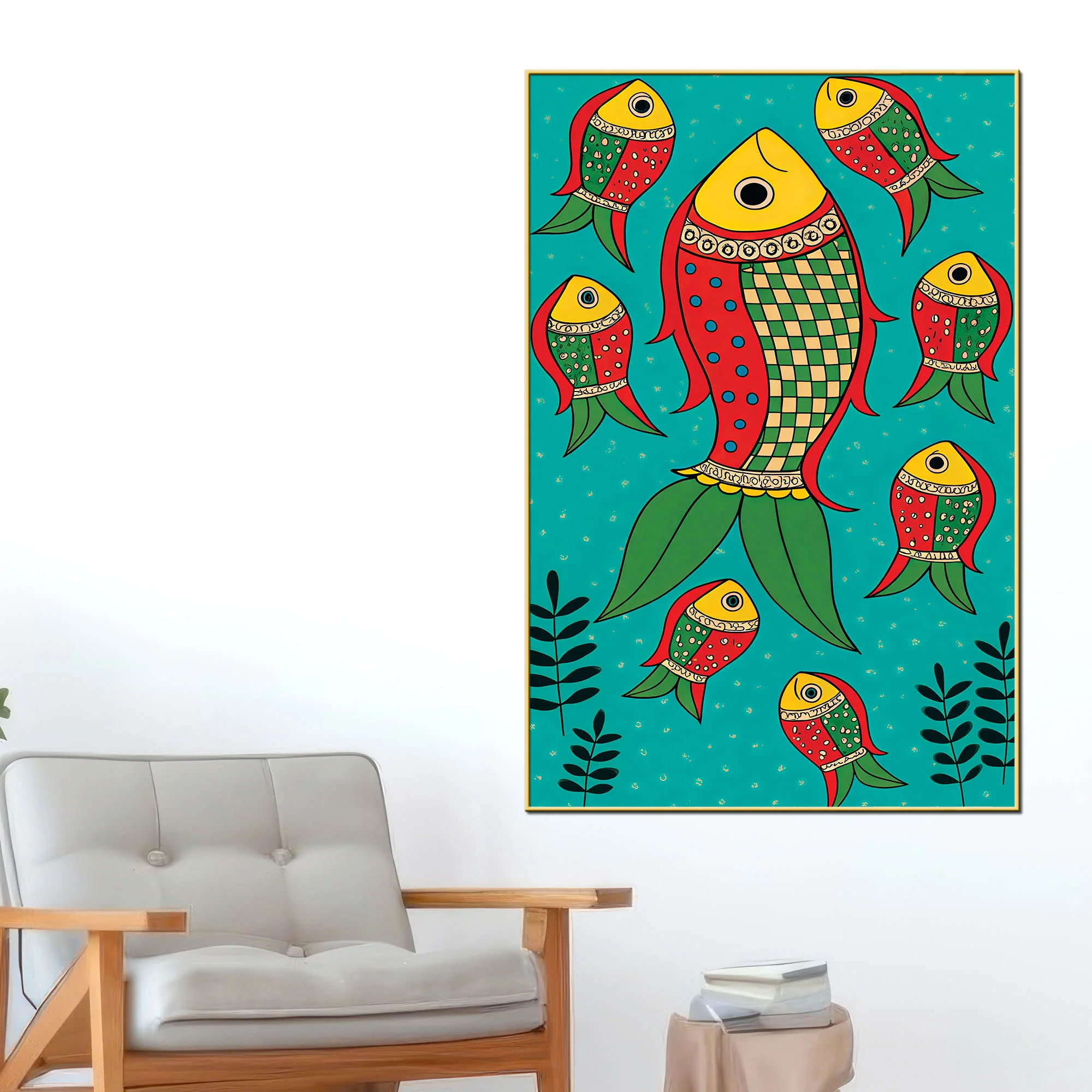 Colorful Fish Art Canvas Wall Painting | Indian Traditional Home Decor