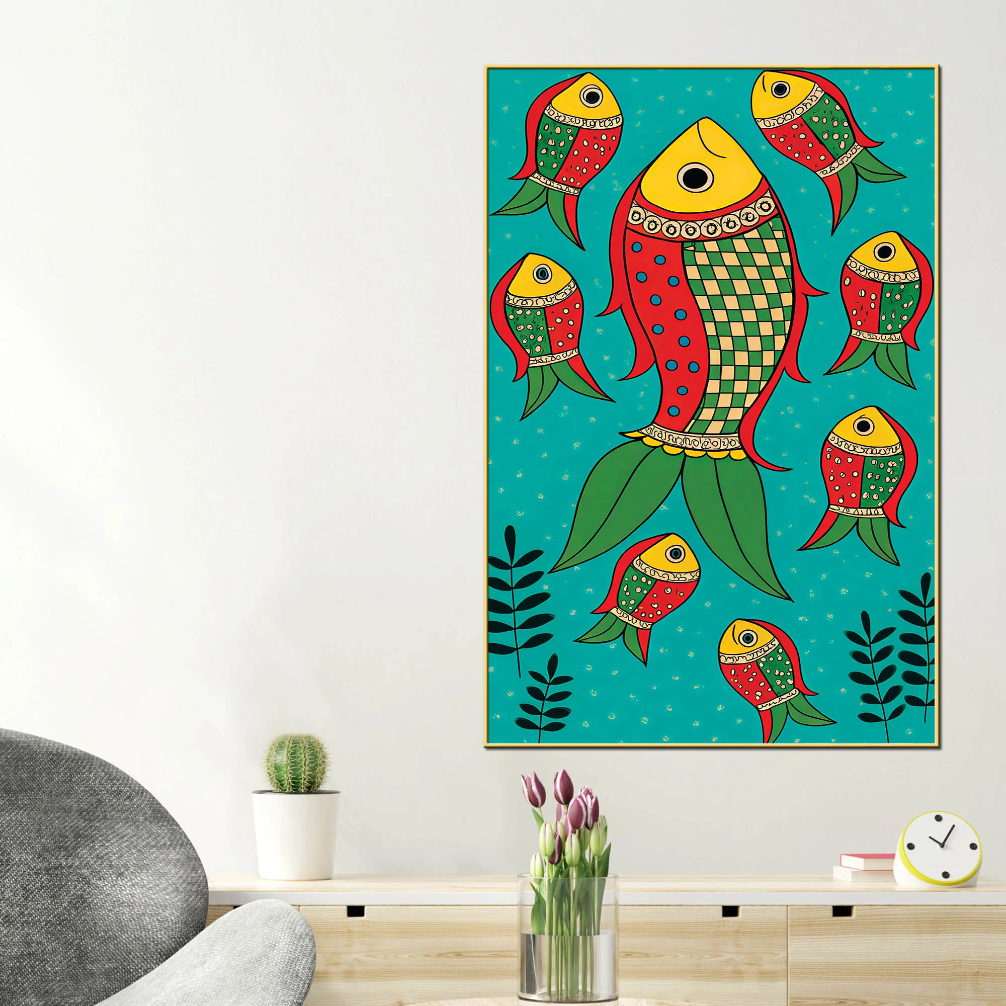 Colorful Fish Art Canvas Wall Painting | Indian Traditional Home Decor - Image 2