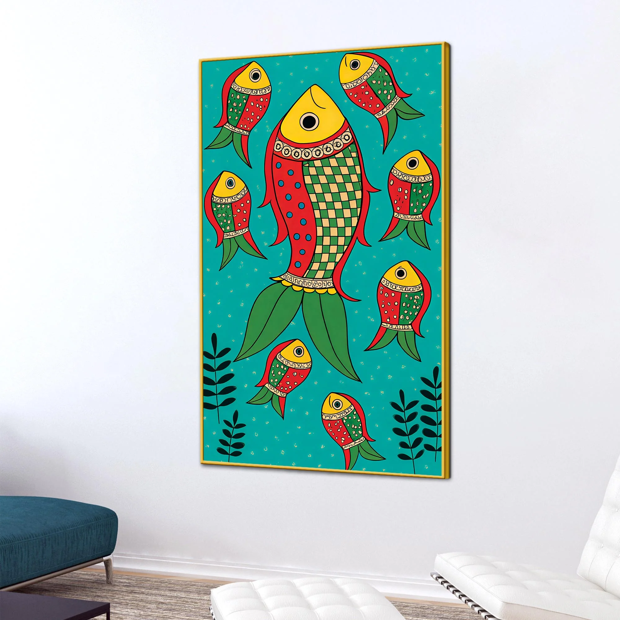 Colorful Fish Art Canvas Wall Painting | Indian Traditional Home Decor - Image 3