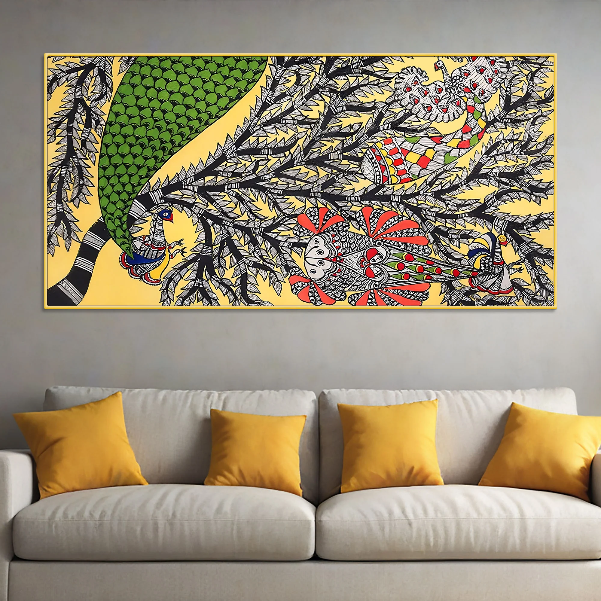 Colorful Indian Madhubani Canvas Wall Painting