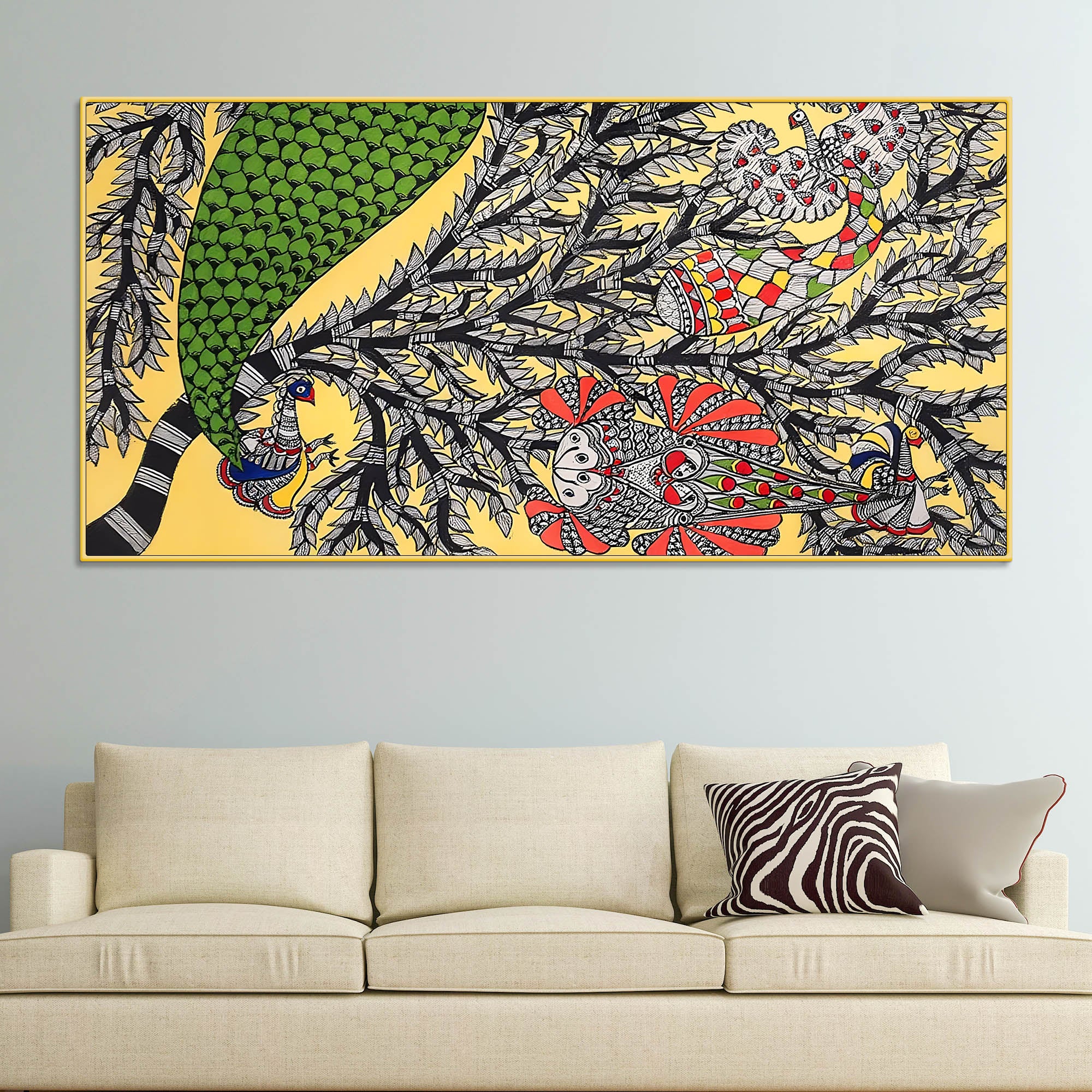 Colorful Indian Madhubani Canvas Wall Painting - Image 2
