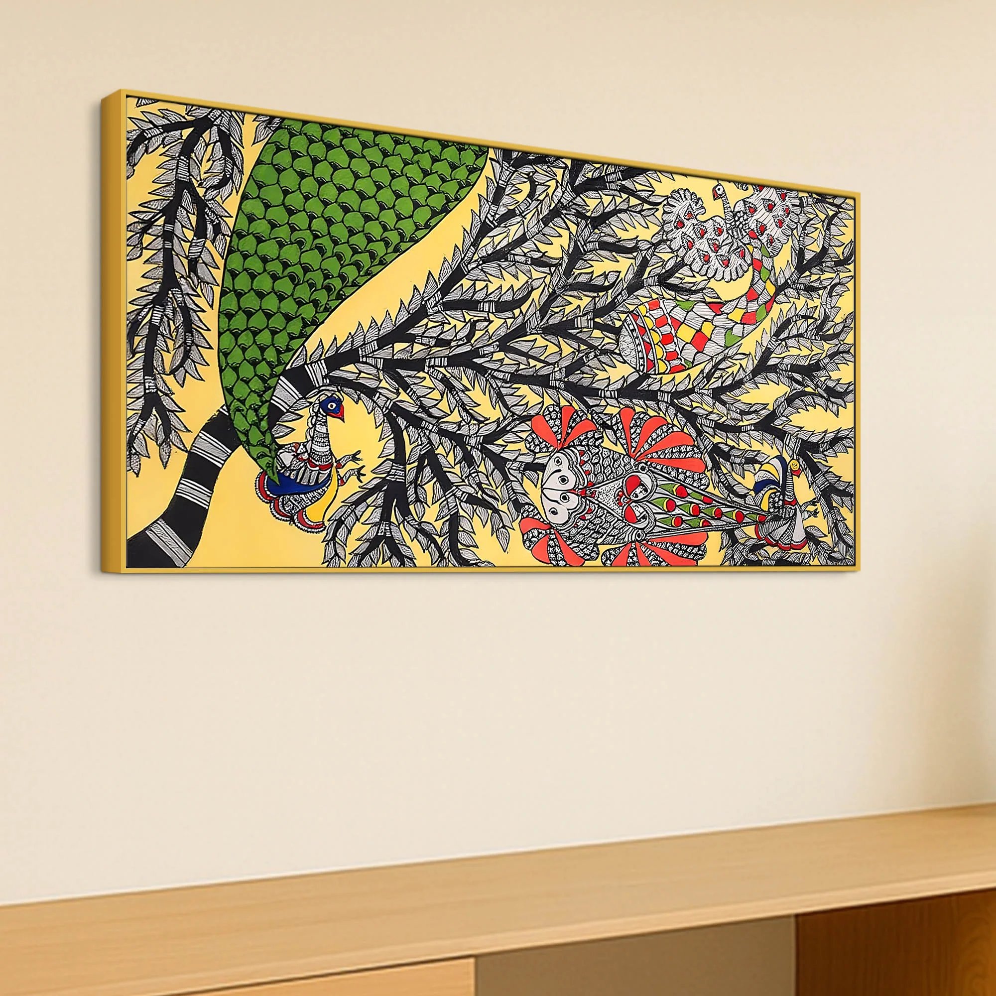 Colorful Indian Madhubani Canvas Wall Painting - Image 5