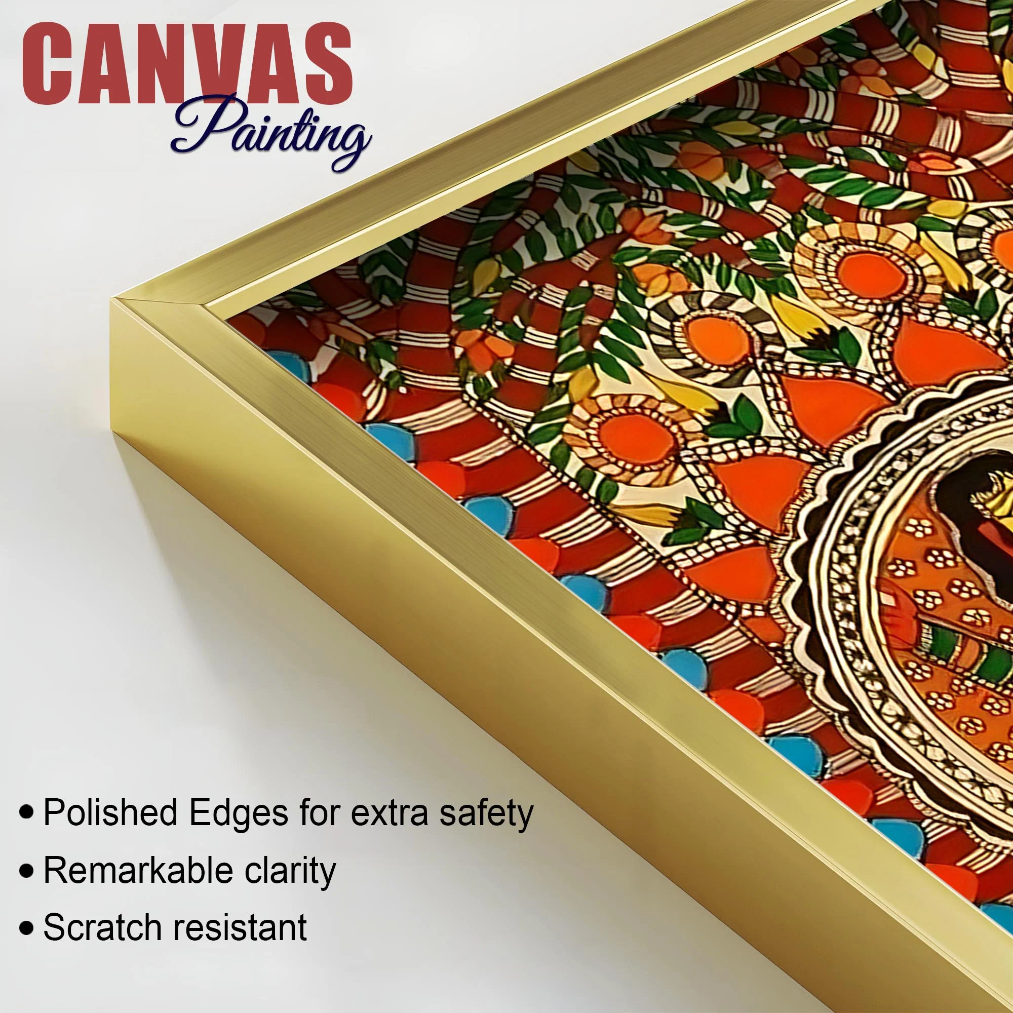 Colorful Madhubani Krishna Leela Canvas Wall Painting - Image 6