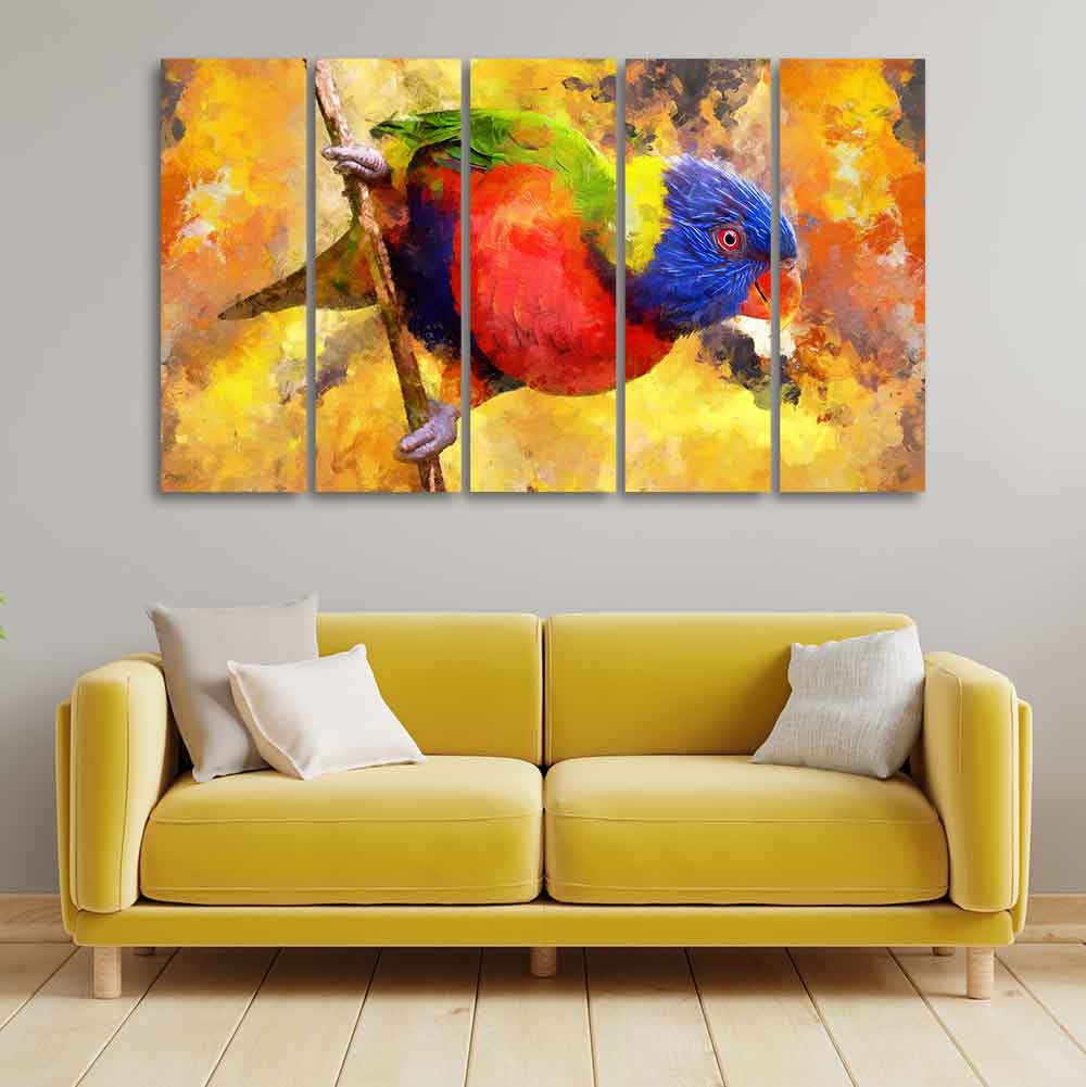 Colorful Parrot Abstract Art Canvas wall Painting of Five Pieces - Image 3