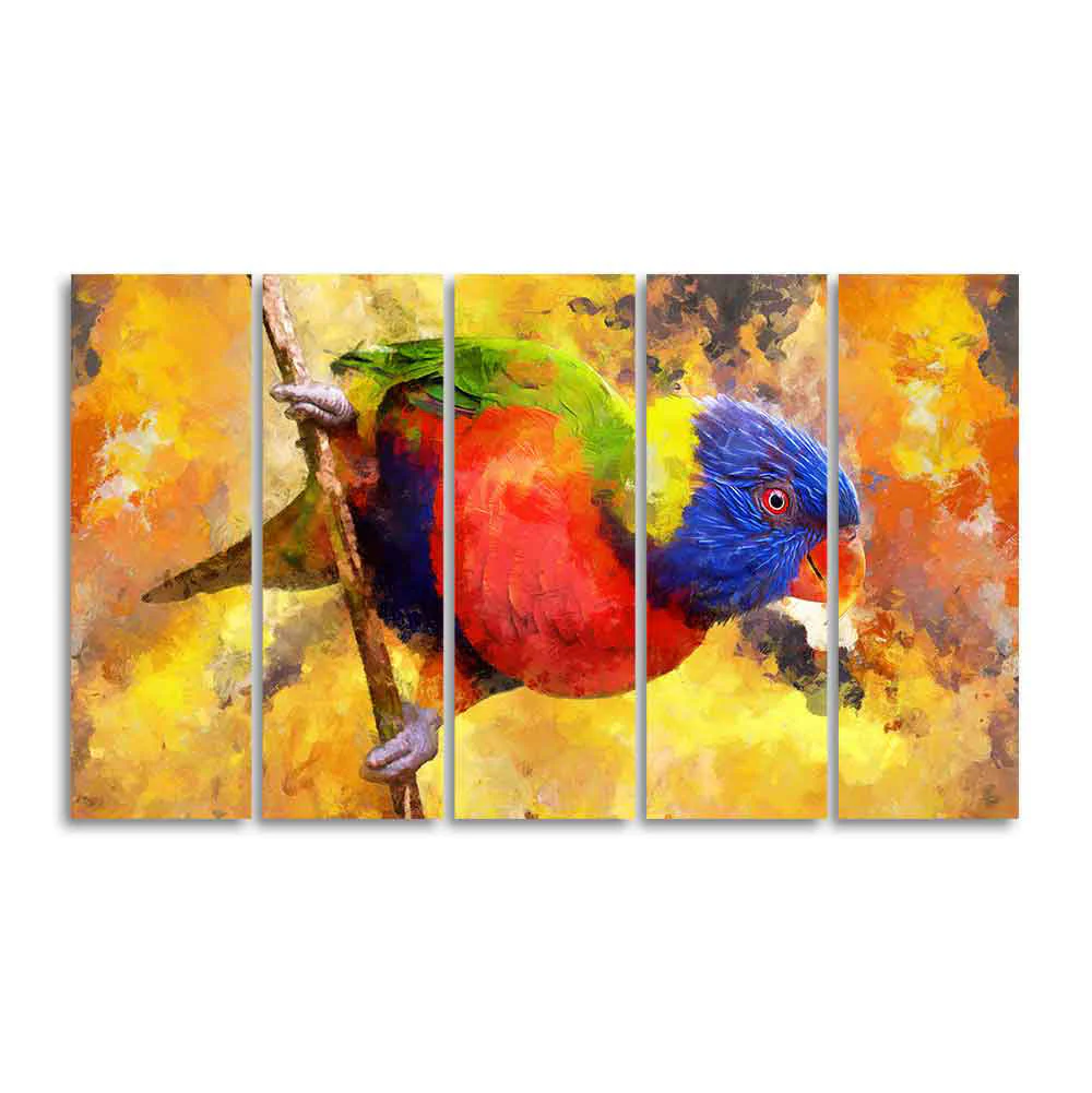 Colorful Parrot Abstract Art Canvas wall Painting of Five Pieces - Image 4