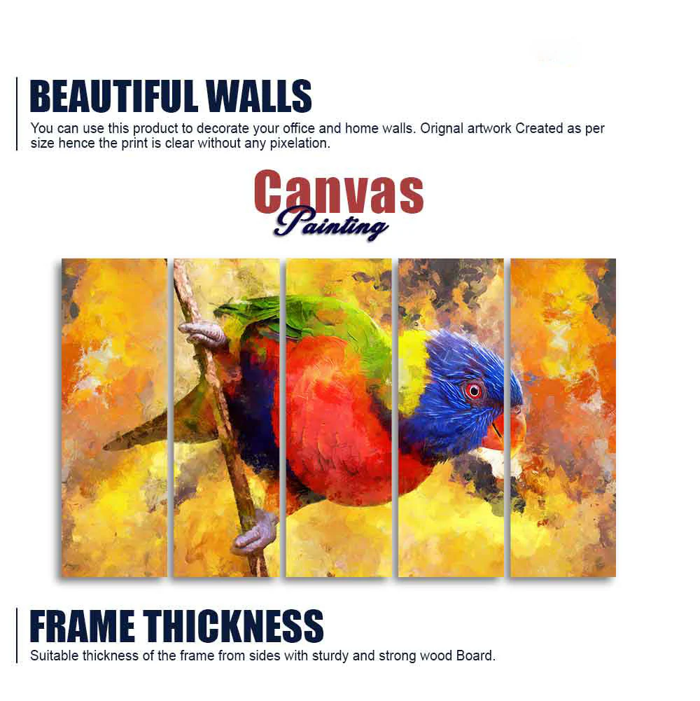 Colorful Parrot Abstract Art Canvas wall Painting of Five Pieces - Image 5