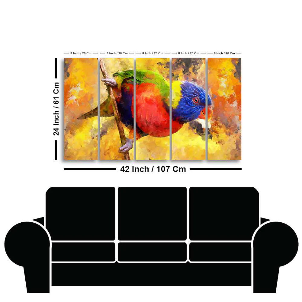 Colorful Parrot Abstract Art Canvas wall Painting of Five Pieces - Image 6