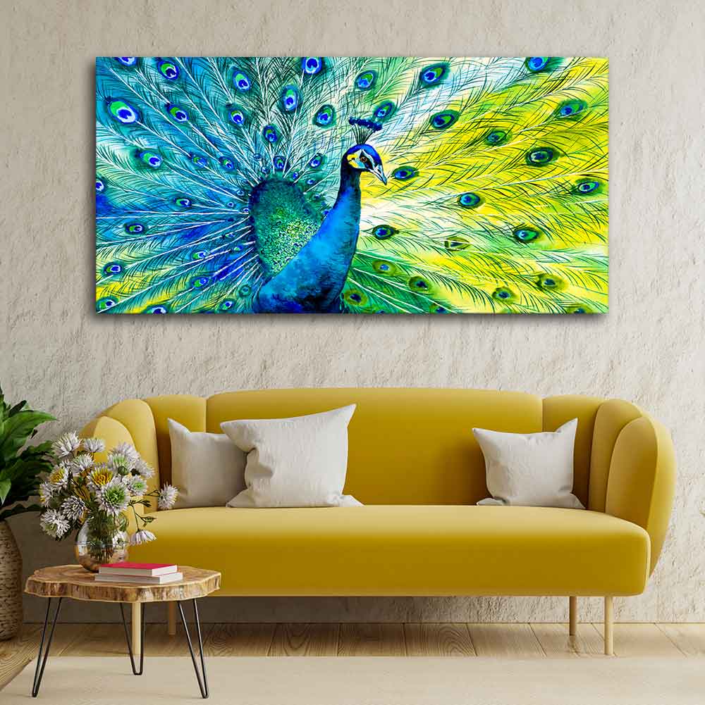 Colorful Peacock Canvas Wall Painting - Image 3