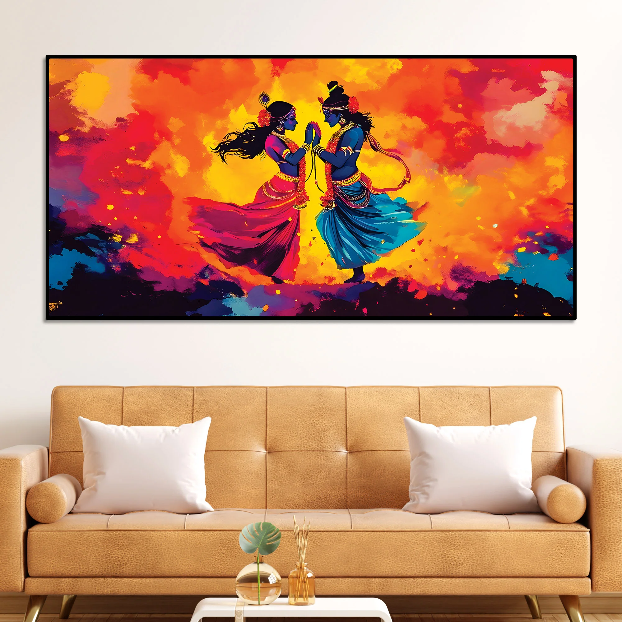 Colorful Radha Krishna Dancing Painting for Modern Interiors - Image 2