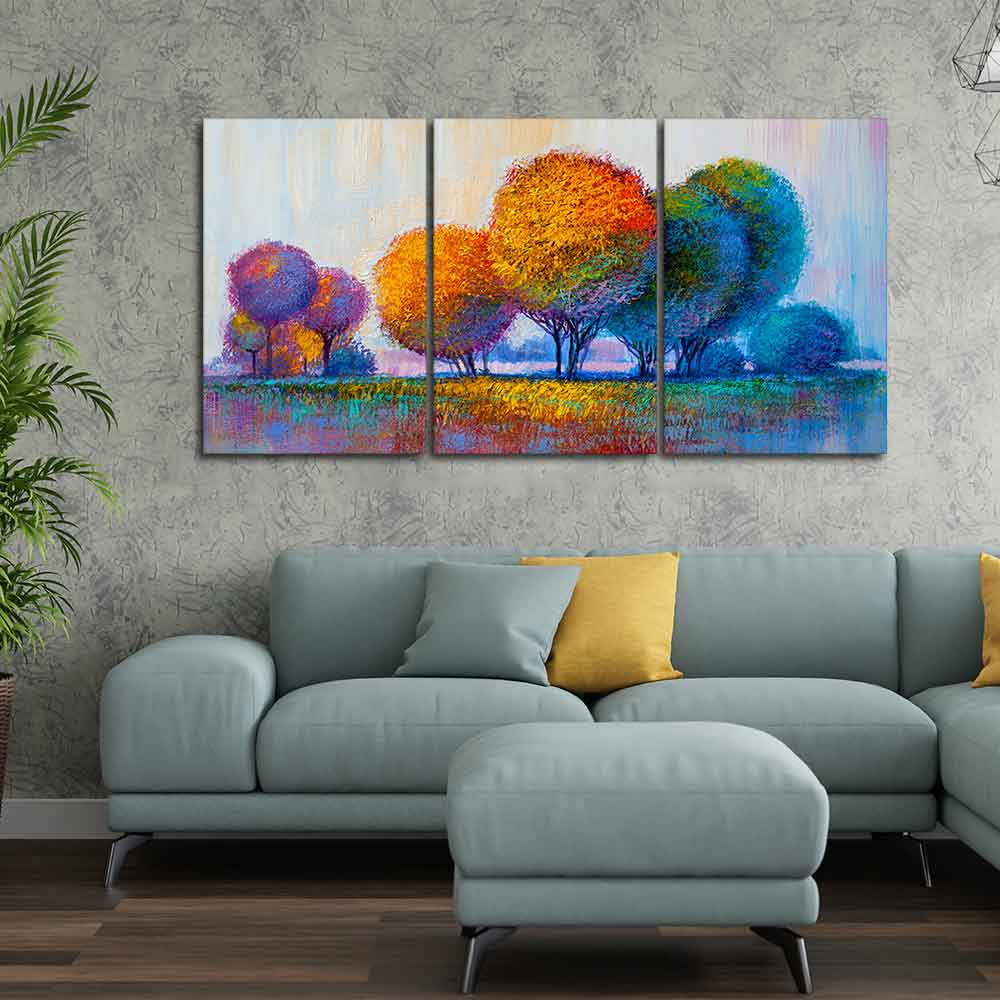 Colorful Round Trees Canvas Wall Painting of 3 Pieces - Image 3