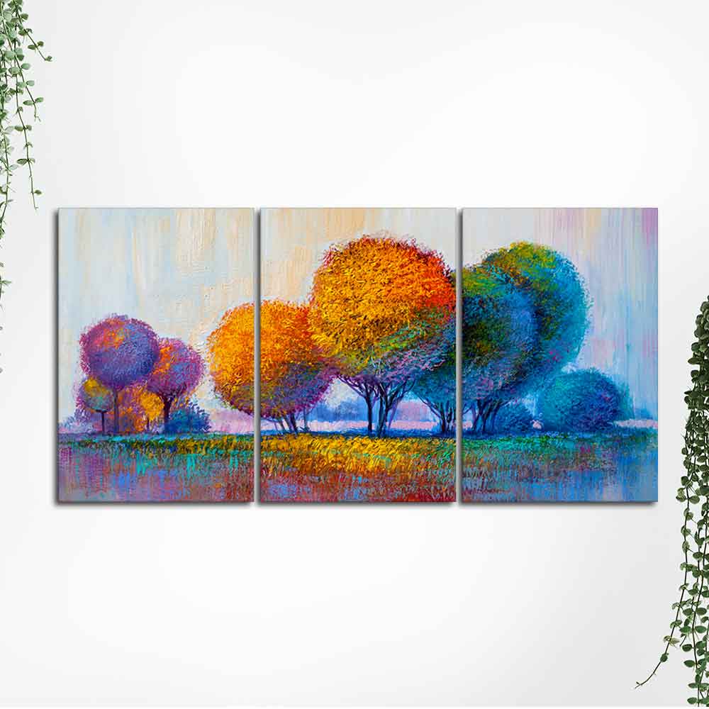 Colorful Round Trees Canvas Wall Painting of 3 Pieces - Image 5