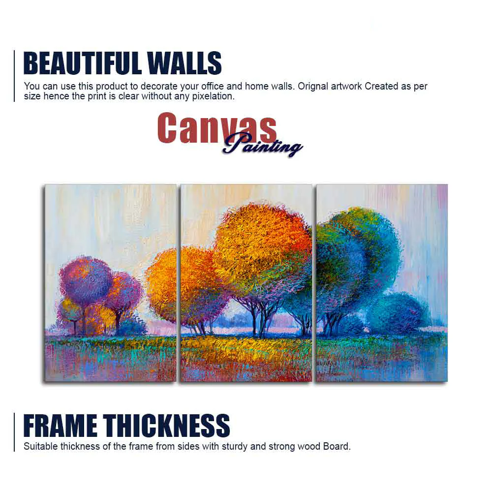 Colorful Round Trees Canvas Wall Painting of 3 Pieces - Image 6