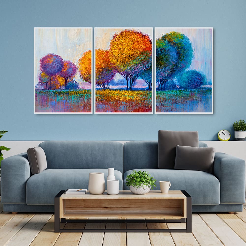 Colorful Rounded Trees Floating Canvas Wall Painting Set of Three - Image 3