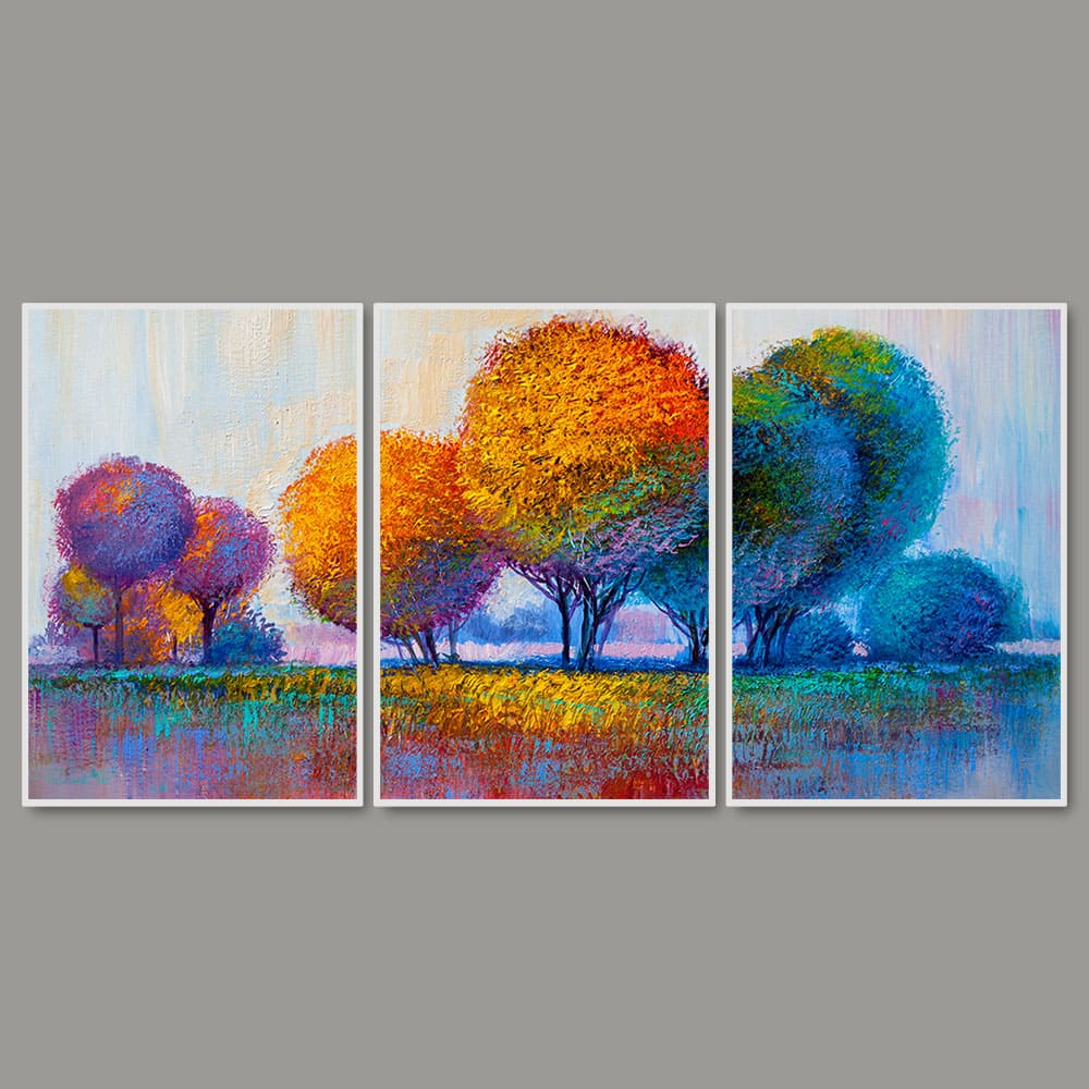 Colorful Rounded Trees Floating Canvas Wall Painting Set of Three - Image 4