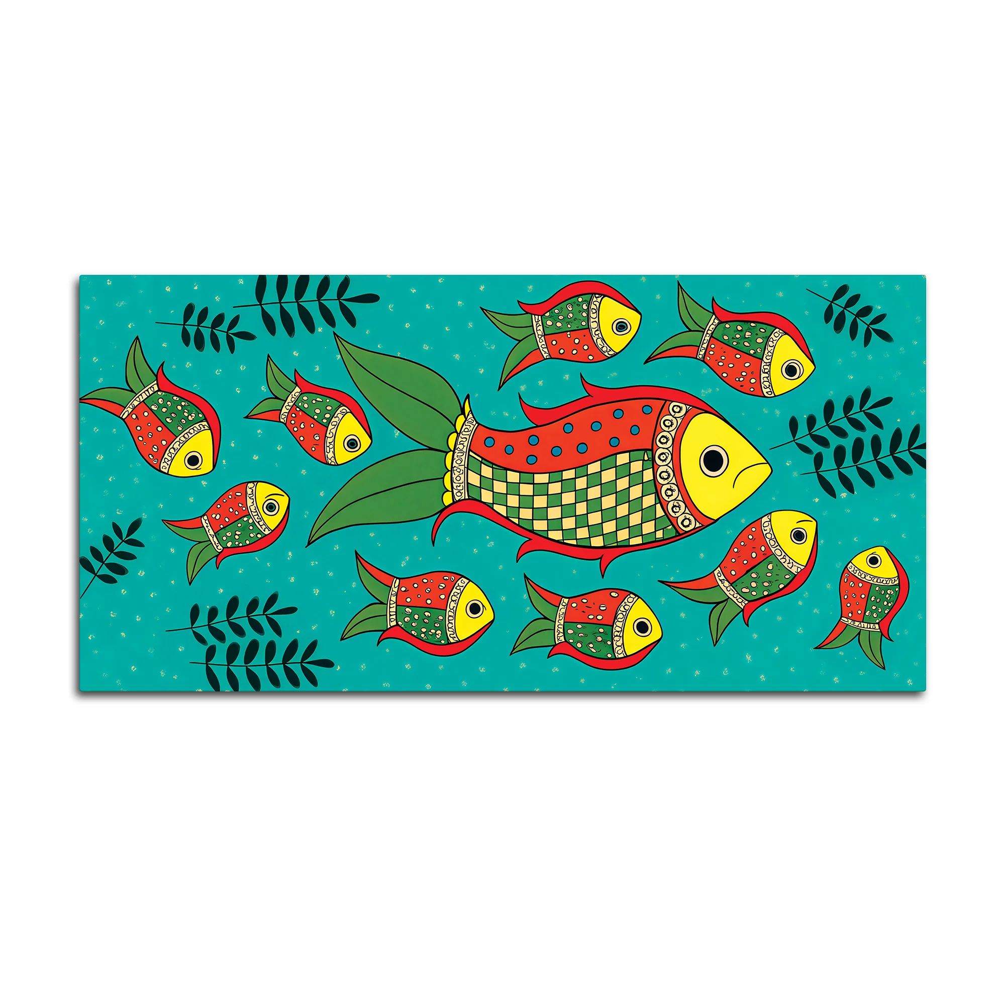 Colorful Tribal Fish Folk Art Canvas Wall Painting - Image 7