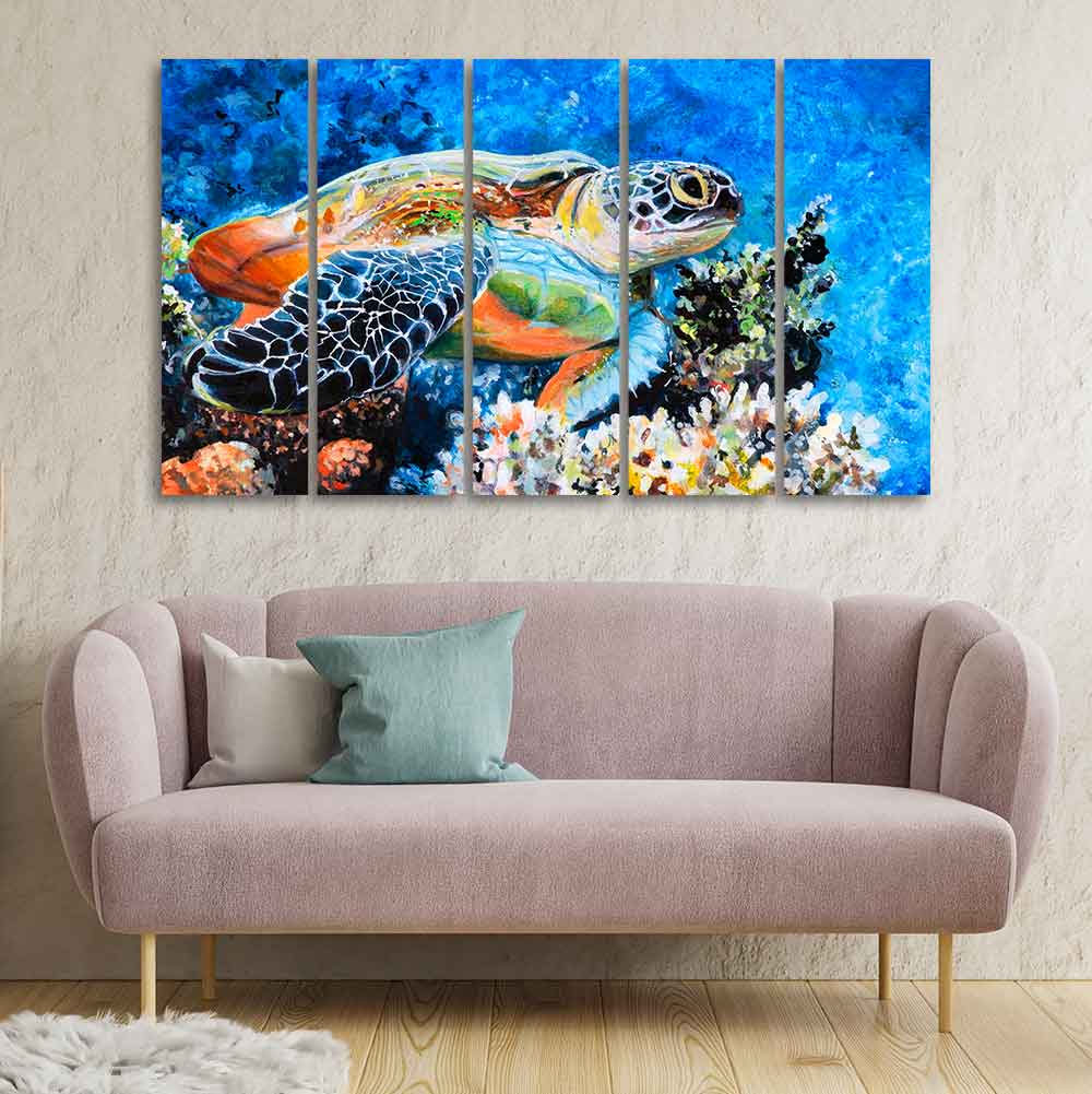 Colorful Turtle Canvas Wall Painting of Five Pieces - Image 2