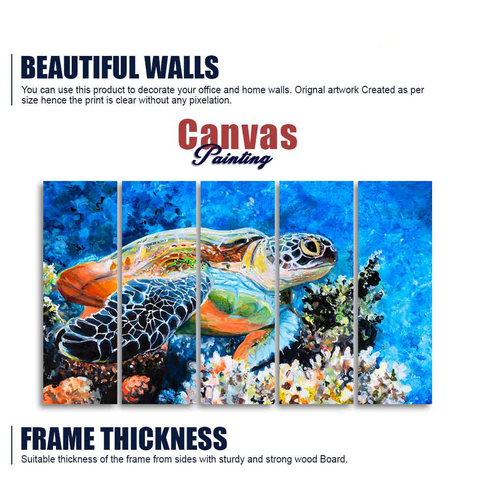 Colorful Turtle Canvas Wall Painting of Five Pieces - Image 5