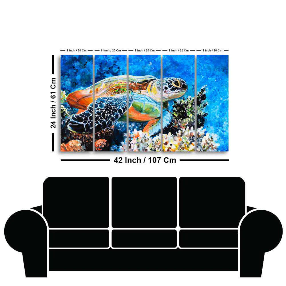 Colorful Turtle Canvas Wall Painting of Five Pieces - Image 6