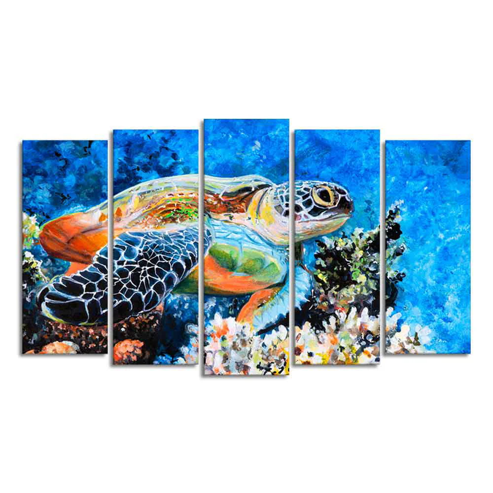 Colorful Turtle Canvas Wall Painting Set of Five - Image 4