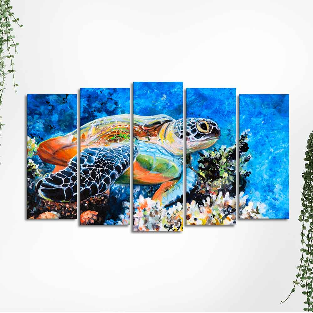 Colorful Turtle Canvas Wall Painting Set of Five - Image 5