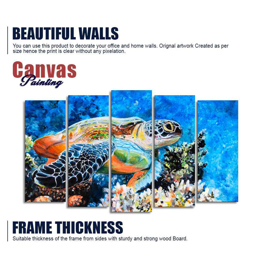 Colorful Turtle Canvas Wall Painting Set of Five - Image 6