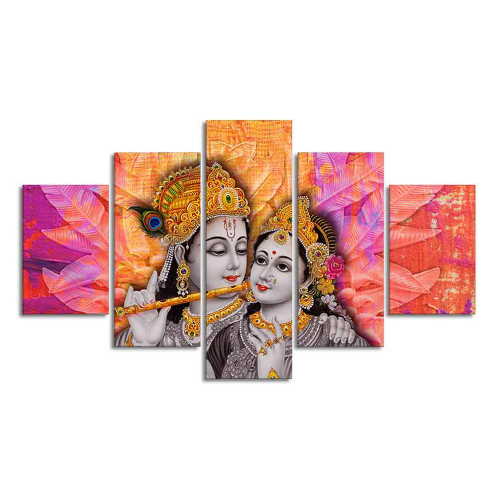 Colorful Wall Painting of Lord Radha Krishna of Five Pieces - Image 4