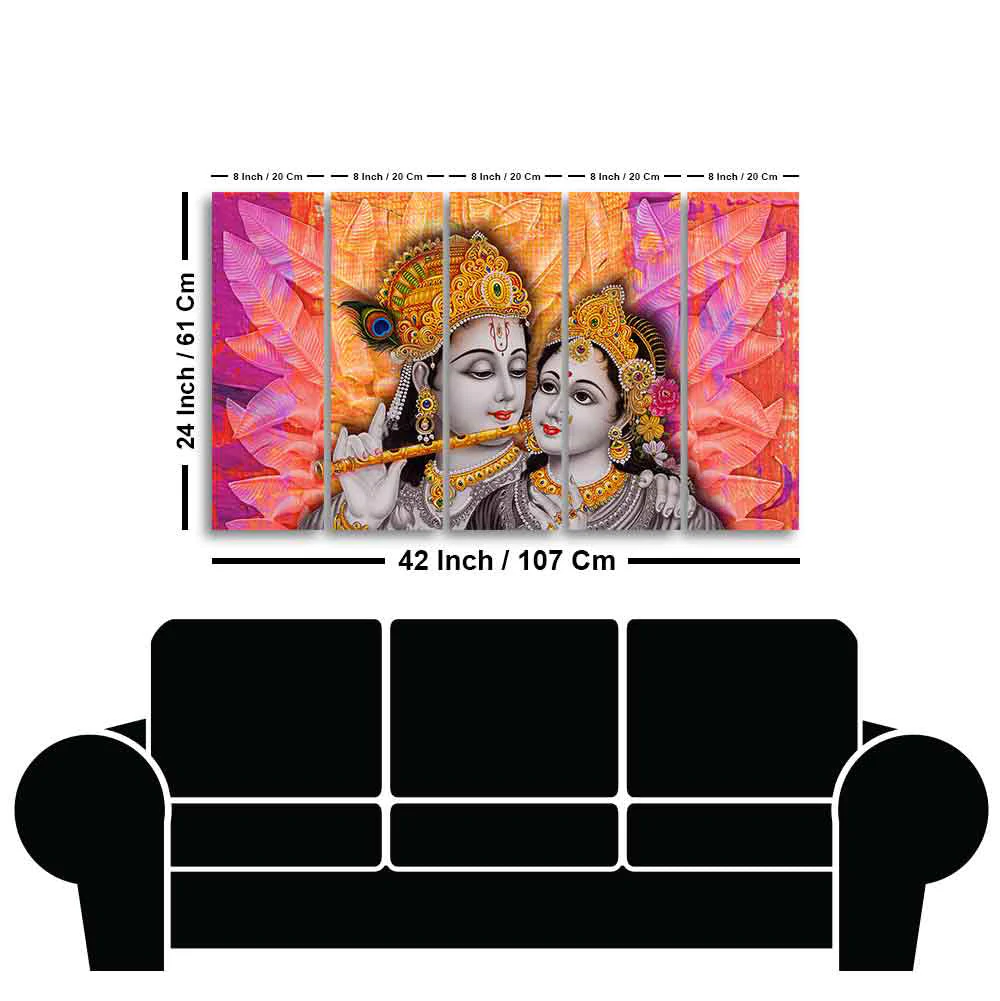 Colorful Wall Painting of Lord Radha Krishna Set of Five Pieces - Image 6