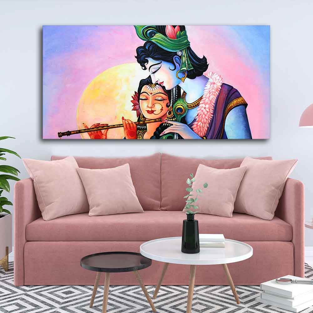 Colorful Wall Painting of Lord Radhe Krishna - Image 3