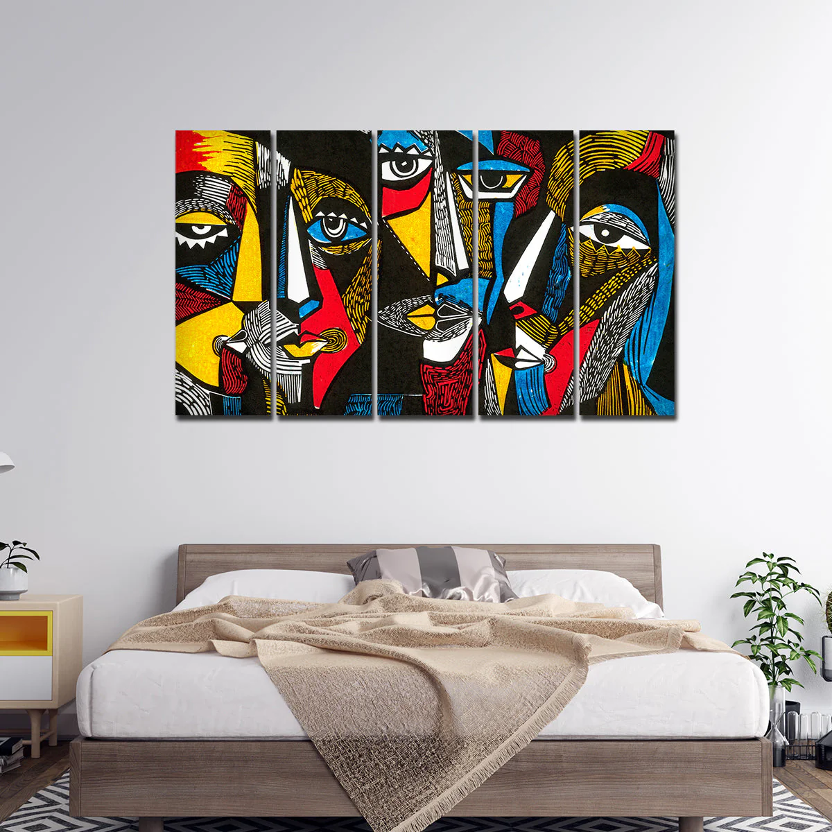 Colorful Abstract Faces 5 Pieces Premium Wall Painting - Image 2