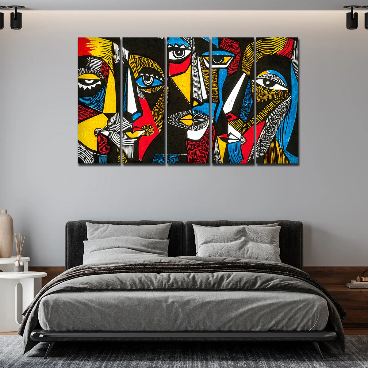 Colorful Abstract Faces 5 Pieces Premium Wall Painting - Image 3