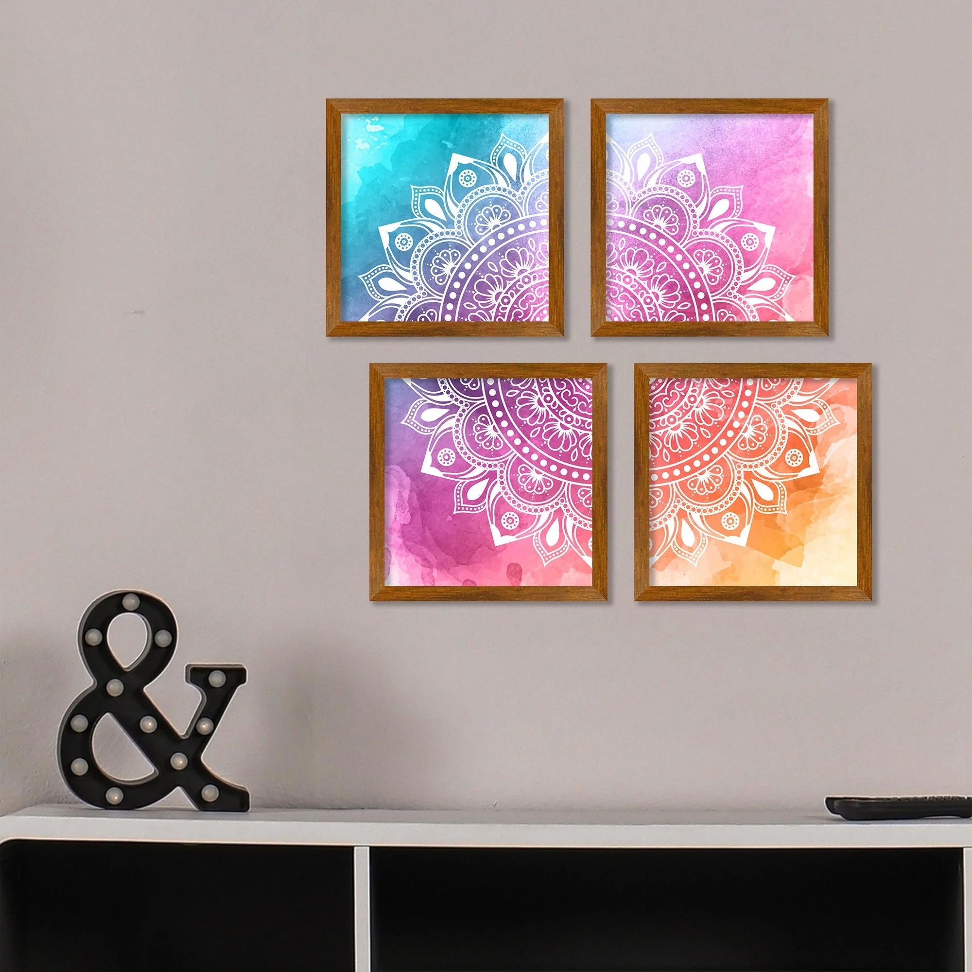 Colourful Mandala Floral Art Wooden Wall Frame Set of Four - Image 2