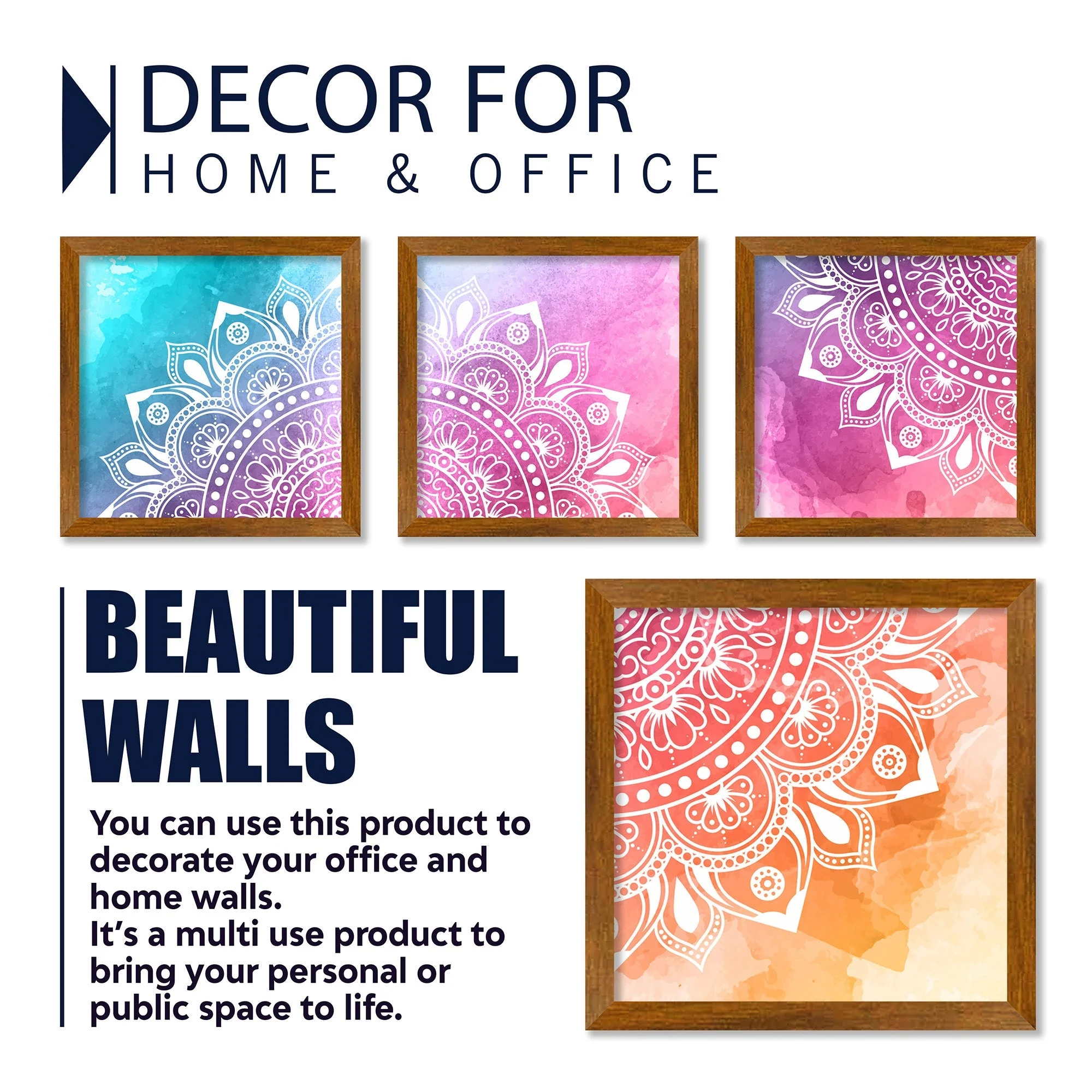 Colourful Mandala Floral Art Wooden Wall Frame Set of Four - Image 4