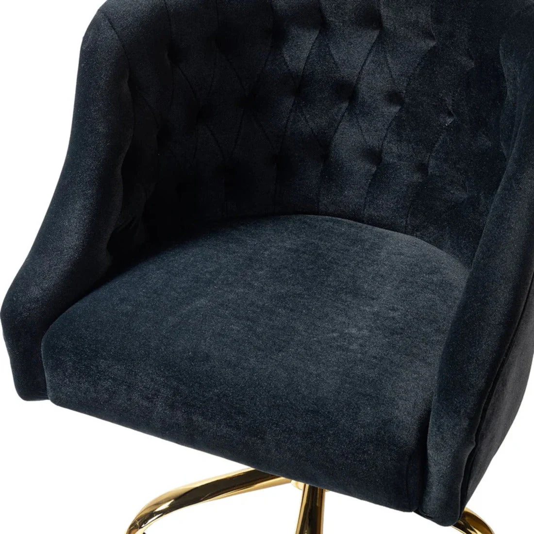 Comfort Tufted Back Black PU Foam Accent Chair with Golden Base - Image 4