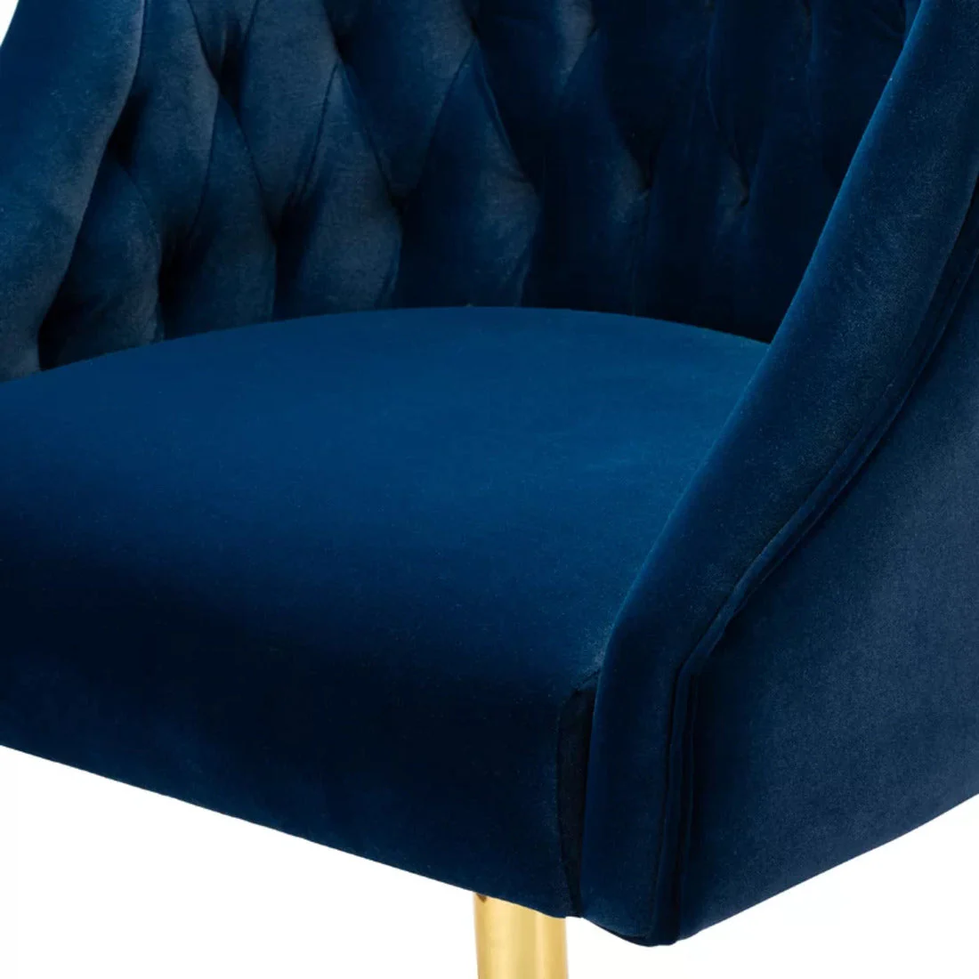 Comfort Tufted Back Blue PU Foam Accent Chair with Golden Base - Image 4