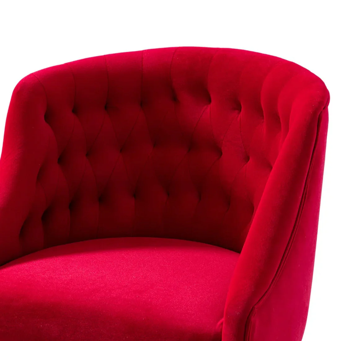 Comfort Tufted Back Red PU Foam Accent Chair with Golden Base - Image 6