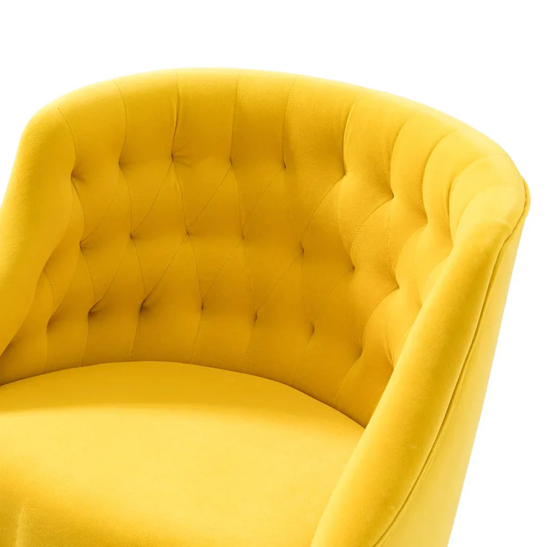 Comfort Tufted Back Yellow PU Foam Accent Chair with Golden Base - Image 3
