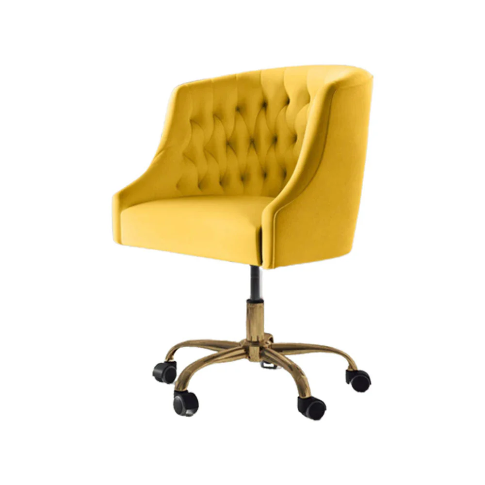 Comfort Tufted Back Yellow PU Foam Accent Chair with Golden Base - Image 4