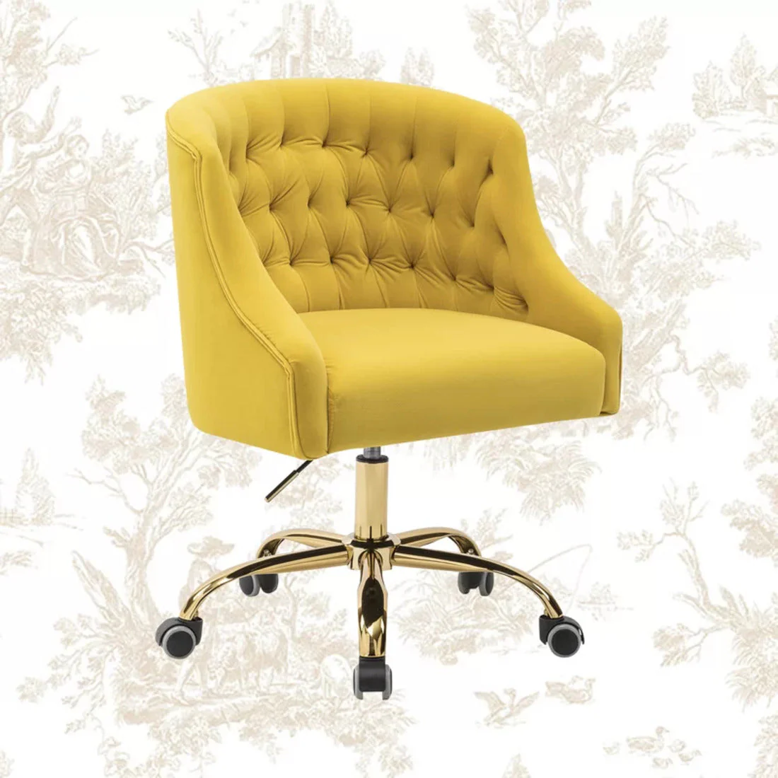 Comfort Tufted Back Yellow PU Foam Accent Chair with Golden Base - Image 5