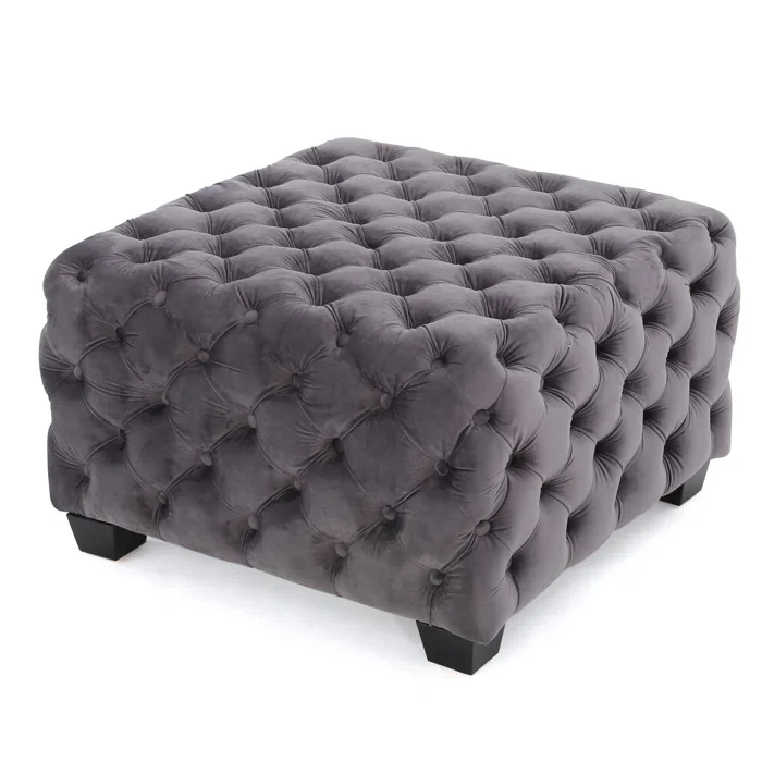 Comfy Square Shape Dark Grey Ottoman with Metal Finish - Image 3