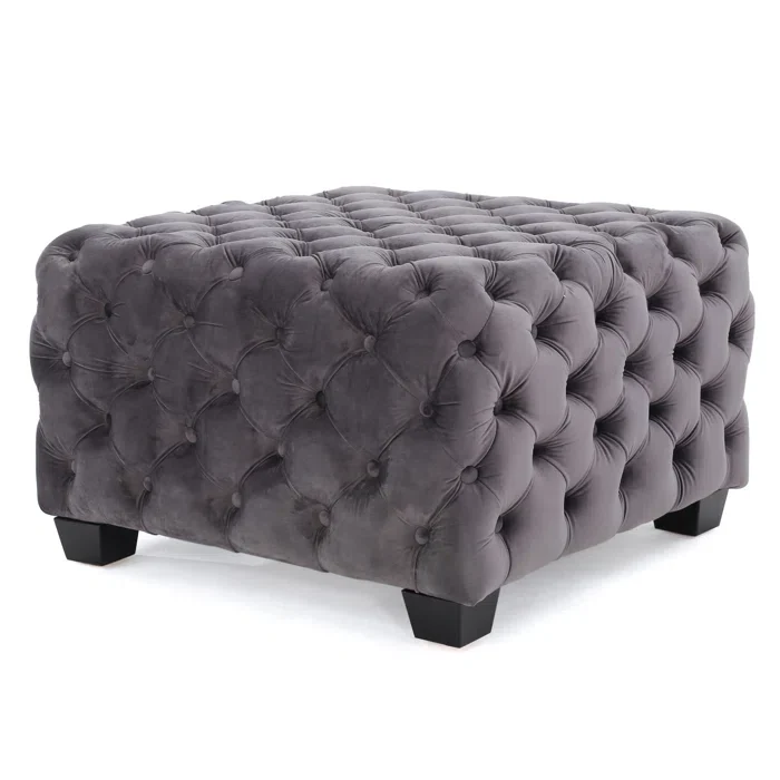 Comfy Square Shape Dark Grey Ottoman with Metal Finish - Image 8