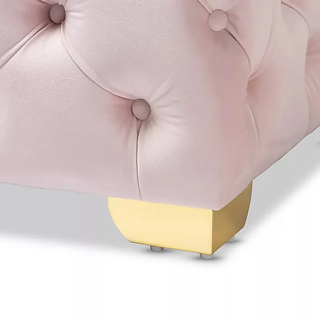 Comfy Square Shape Pink Velvet Ottoman with Golden Metal Finish - Image 2