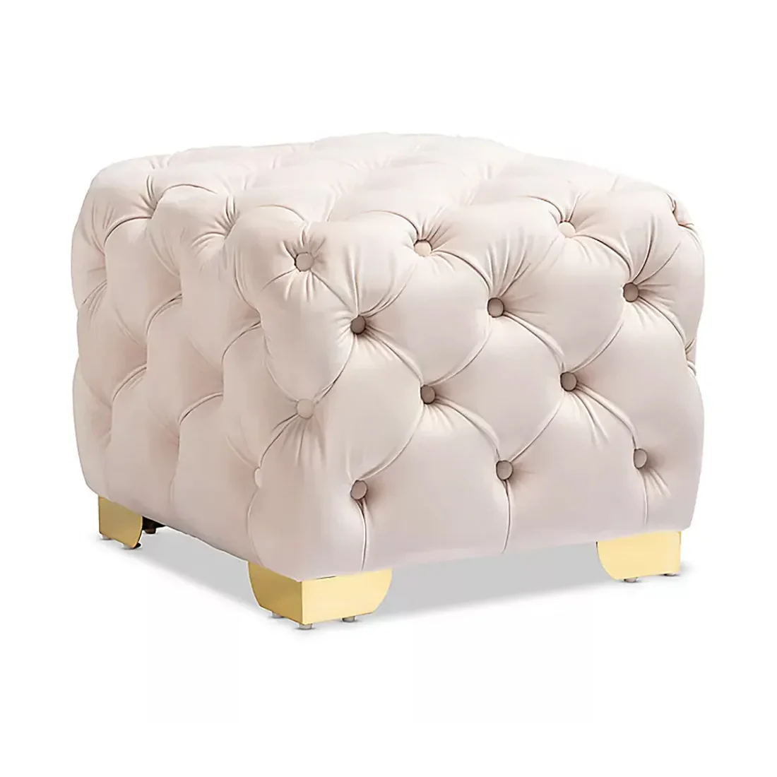 Comfy Square Shape Pink Velvet Ottoman with Golden Metal Finish - Image 4