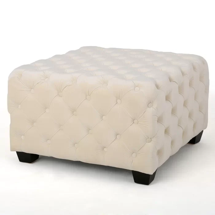 Comfy Square Shape White Color Ottoman with Metal Finish - Image 3
