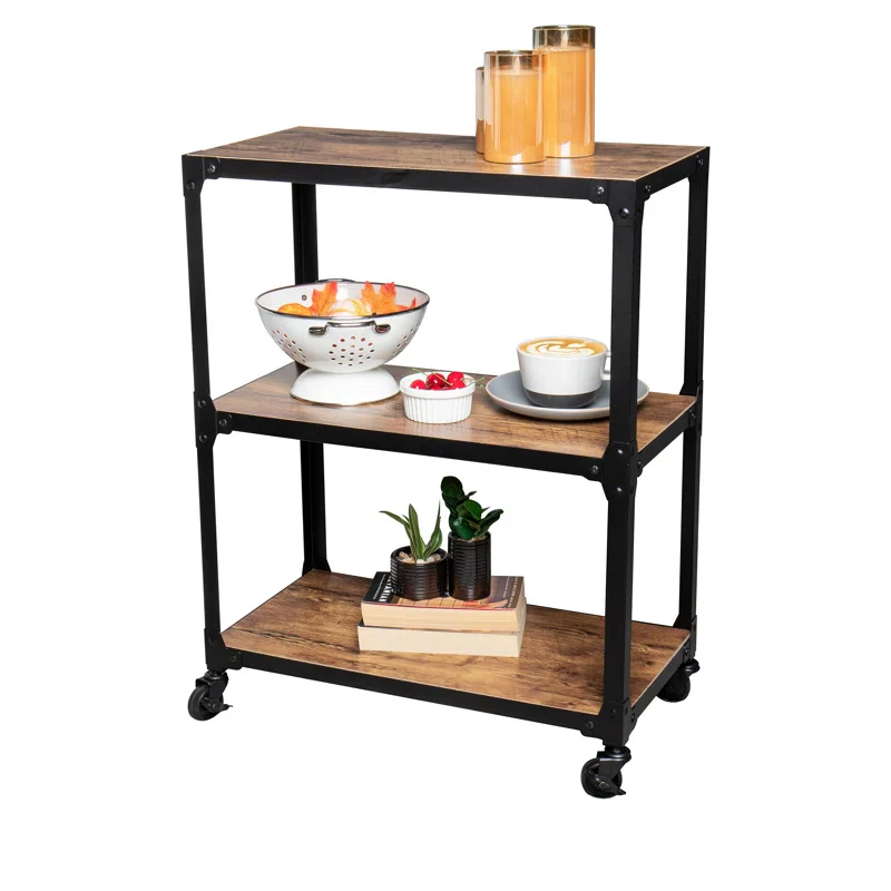 Compact Rustic Bar Cart with Wooden Black Frame - Image 2