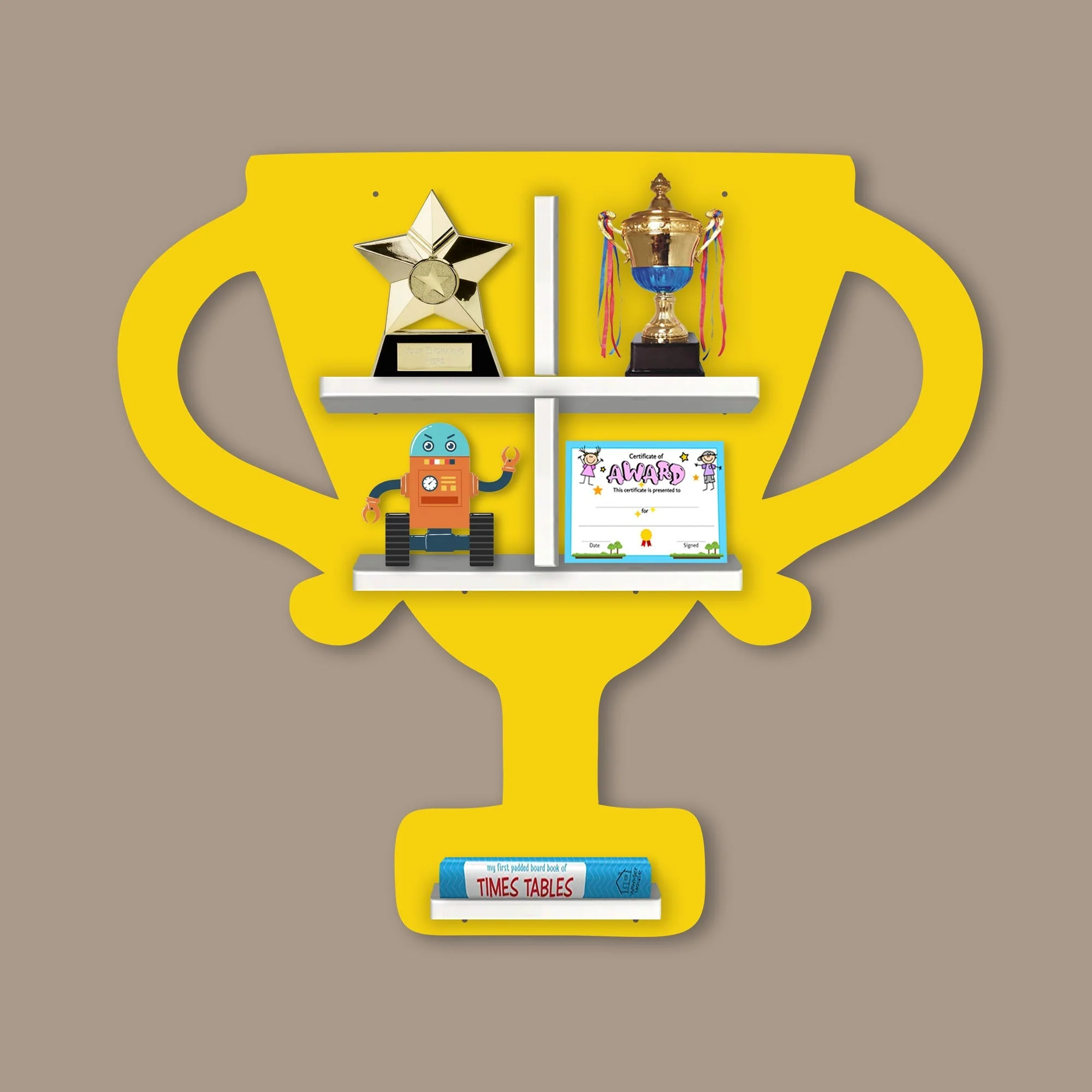 Competition Trophy Shape Wooden LED Light Wall Shelf for Kids - Image 4