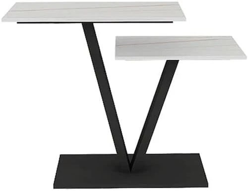 Contemporary 2 Tier White Marble Black Console Table - Image 4