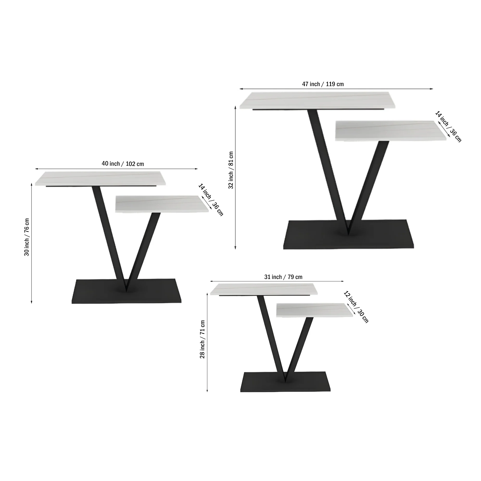 Contemporary 2 Tier White Marble Black Console Table - Image 6