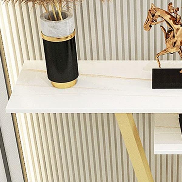 Contemporary 2 Tier White Marble Golden Console Table - Image 4