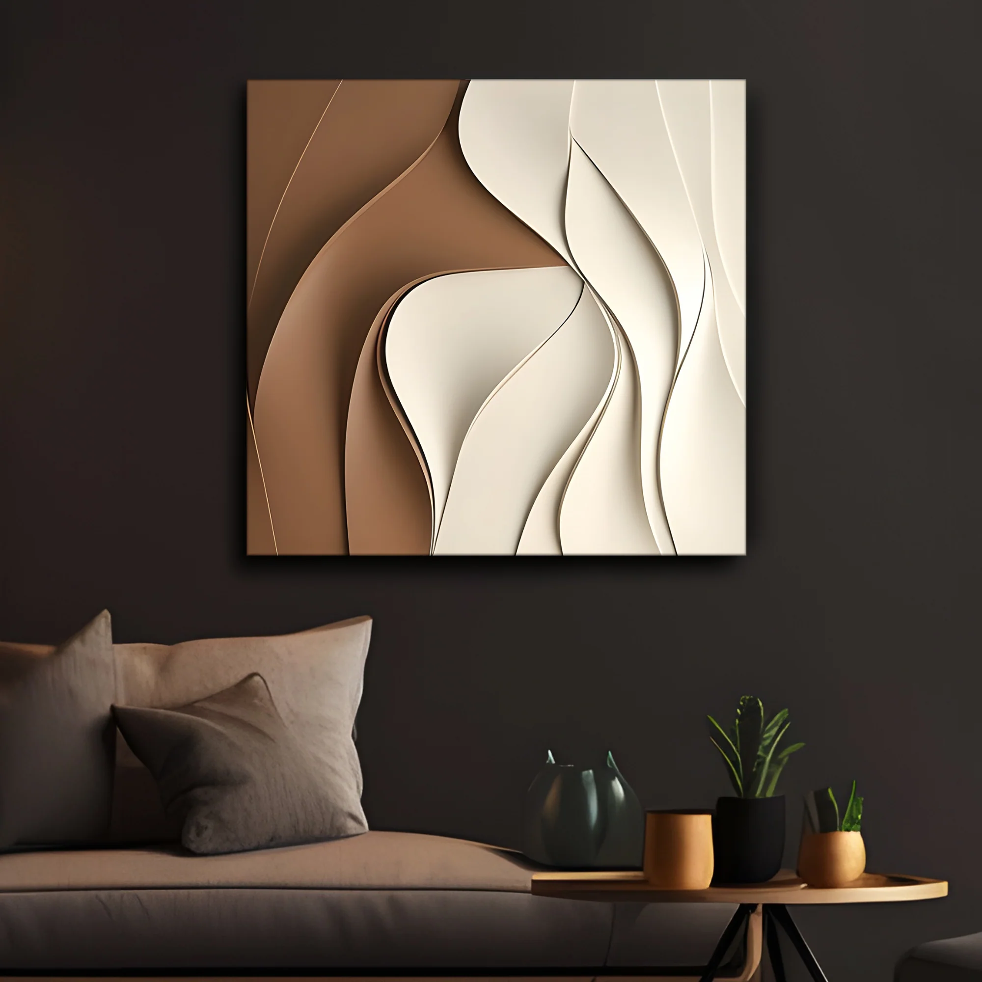 Contemporary 3D Wall Art Panel in Cream and Mocha Gradient - Image 2